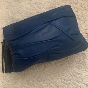 VINTAGE Jumbo Royal Blue Leather Tassel Clutch Purse